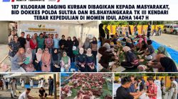 187 Kilogram Daging Kurban Dibagikan kepada Masyarakat, Bid Dokkes Polda Sultra dan RS.Bhayangkara TK III Kendari Tebar Kepedulian di Momen Idul Adha 1447 H