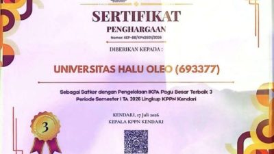 UHO Raih Peringkat Ketiga Pengelolaan IKPA Kategori Pagu Besar dari KPPN Kendari